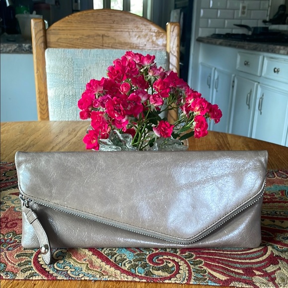 Hobo Gray Leather Clutch